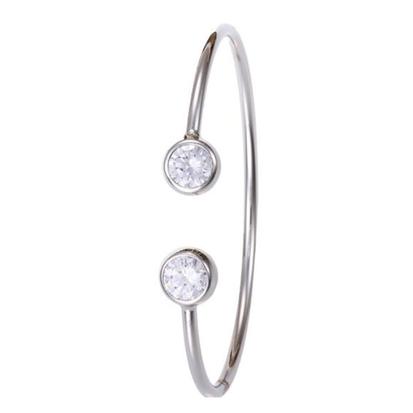 Silver Tone Open Bangle Bracelet with Rhinestones - Picture 1 of 3
